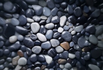 Poster - A close-up of smooth, grey, white, and brown pebbles arranged in a pleasing pattern.
