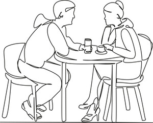 One continuous single drawing line art flat doodle cafe, person, sitting, adult, man, woman, table, young adult, lifestyle, adults only. Isolated image hand draw contour on a white background