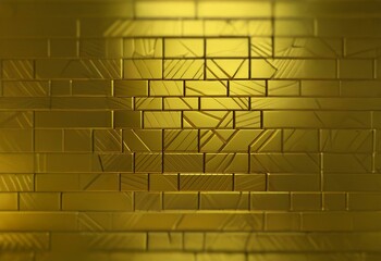Aufkleber - Golden wall of stacked tiles with an abstract geometric pattern.