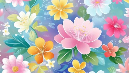 Illustration of cartoon flower and leaf wallpaper, with bright colors and an abstract style