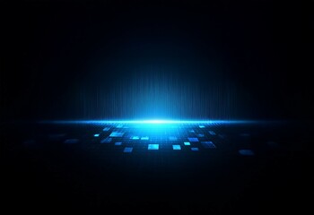 Poster - Abstract dark blue background with blue glowing lines and squares
