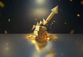 Poster - A golden arrow points upwards through a stack of gold bars.