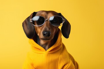 Wall Mural - Glasses sunglasses dachshund portrait.