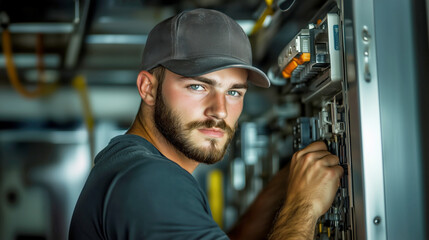 Young technician working on electrical equipment