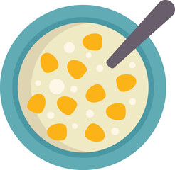 This vector illustration features a simple bowl of corn porridge with a spoon, perfect for breakfast or a light meal