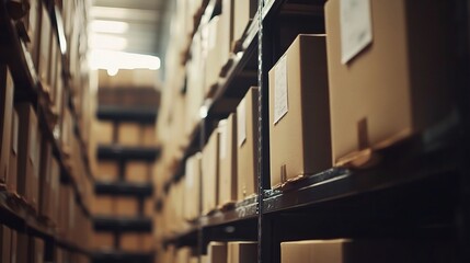 Poster - Organized Storage with Cardboard Boxes in Warehouse