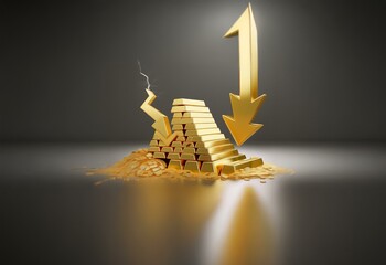 Poster - A golden pyramid of bars is collapsing with an arrow pointing down.