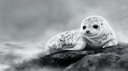 Peaceful Seal Resting on a Misty Rock