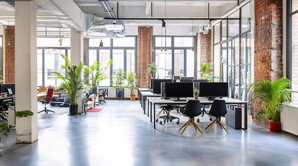 Wall Mural - Modern Office Interior with Greenery and Natural Light