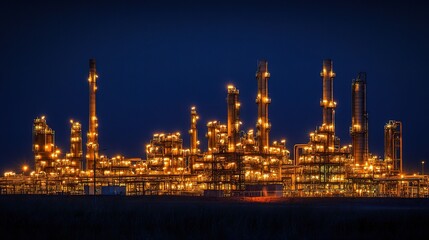 Poster - Illuminated Industrial Facility at Night