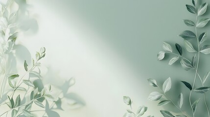 Wall Mural - Serene Pale Green Minimal Background with Subtle Fade Effect and Natural Foliage Accents