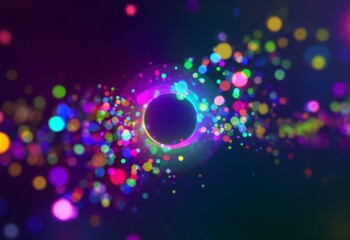 Wall Mural - A bright ring of light in swirling colors with a dark center. The ring is surrounded by a scattering of out-of-focus, multi-colored dots.