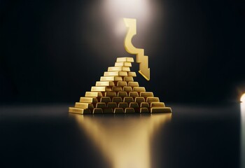 Poster - A golden arrow points downward towards a pyramid of gold bars.