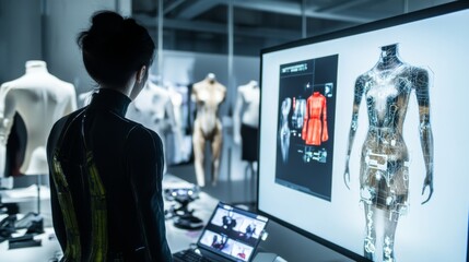 Leinwandbilder - A high-tech fashion design studio with digital clothing simulations and wearable tech prototypes, Fashionable style, photo of