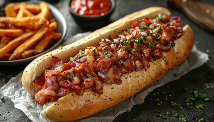 Poster - Grilled meat, hot dog, ketchup, snack, freshness generated by AI