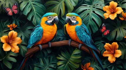 Two Macaws in Tropical Paradise