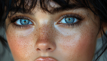 Wall Mural - Innocent child staring with brown eyes, wet beauty generated by AI