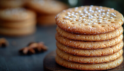 Sticker - Homemade chocolate chip cookie stack on rustic table generated by AI