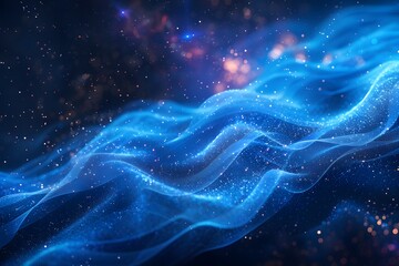 Canvas Print - Ethereal Blue Waves of Light and Sparkle in a Cosmic Background