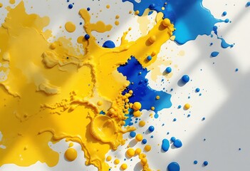 Wall Mural - drops of colored gouache on a white surface