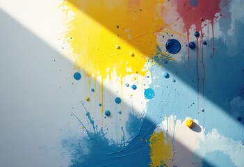 Wall Mural - drops of colored gouache on a white surface