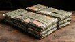 © Hammam - A stack of individually packaged military meals, or MREs, in camouflage packaging on a wooden table.