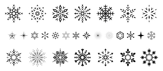 snowflakes icon collection. graphic modern black and white ornament.