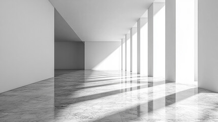 Wall Mural - white background, studio kitchen wall surface with light shadow on podium,empty room cement texture 