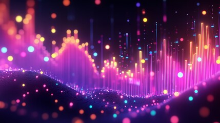 Wall Mural - abstract digital landscape with glowing lines and particles, creating a futuristic and vibrant scene