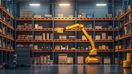 Poster - Robotic Arm in Modern Warehouse Setting