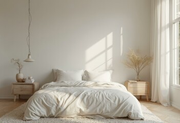 Minimalist Bedroom with White Linens and Natural Light