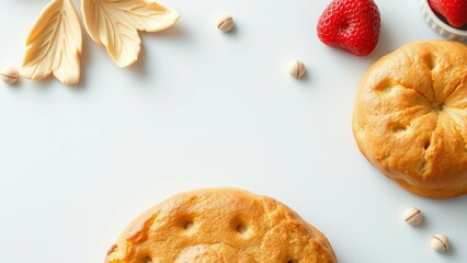 Close up of pastries and strawberries