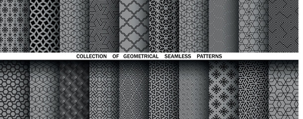 Wall Mural - Geometric set of seamless black and gray patterns. Simple vector graphics