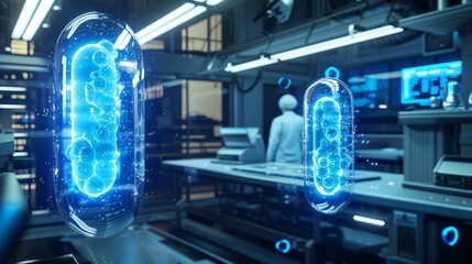 Wall Mural - lab capsule experiment. futuristic lab setting with a glowing capsule, symbolizing scientific advanc
