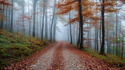 Wall Mural - Forest landscape in orange color for autumn seasonal. The sun shines in from the side. The side light falls on a small tree in autumn leaves.