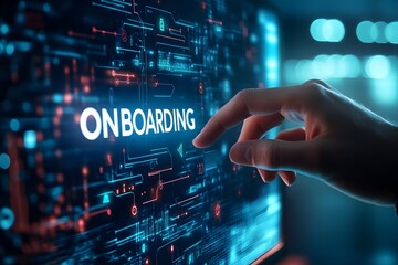 digital onboarding process with futuristic touch screen interface