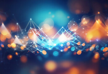Aufkleber - Abstract geometric pattern of glowing connected lines and dots on a dark blue background.