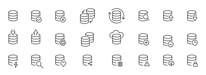 Wall Mural - Database icon set. Storage, server symbol. Database outline icons. Vector icons
