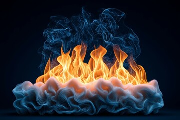 Canvas Print - Dynamic flame with swirling smoke, isolated on dark background.