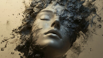 Leinwandbilder - Abstract fusion of a serene face with flowing substance a captivating exploration of emotional depth and artistic expression