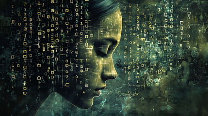 Aufkleber - Exploring the intersection of humanity and technology an abstract digital reflection of data and identity