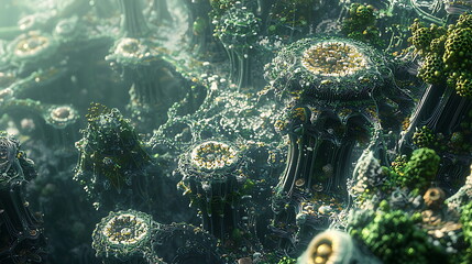 Poster - Exploring the depths of an abstract fractal landscape intricate structures and organic forms emerge from the depths of imagination