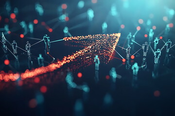 Aufkleber - Abstract network illustration featuring human figures and arrows representing connectivity and interaction in digital environments