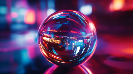 Leinwandbilder - Exploring the mesmerizing beauty of a colorful reflective sphere set against a dynamic and vibrant background full of life and energy