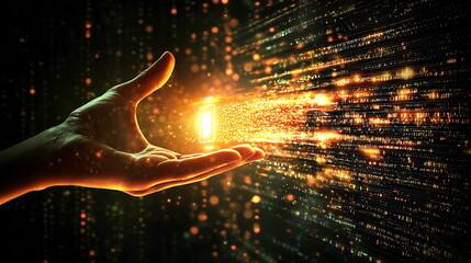 Aufkleber - Hand releasing digital particles a visual representation of technology and innovation in a dynamic space