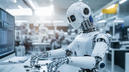 Leinwandbilder - A robot assembling modular robotics in a modern prototyping lab with a focus on innovation, clean and high-tech environment, Prototyping-tech style