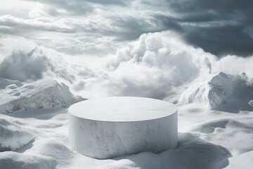 Poster - White Marble Platform Amidst Snowy Mountain Peaks