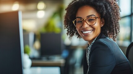 Wall Mural - Smiling Woman in Modern Office Environment