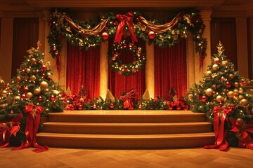 Festive Christmas Decor with Two Trees and a Staircase