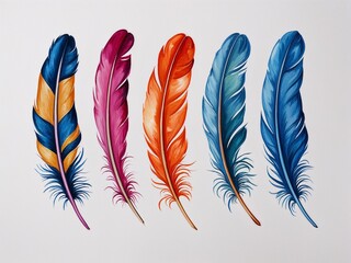 Wall Mural - Bird feathers hand drawn painted painting illustration on plain white background